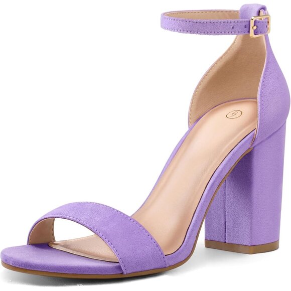 〽️Women's Purple Coasis Chunky Block Sandals Open Ankle Strap 35 Inch Heel